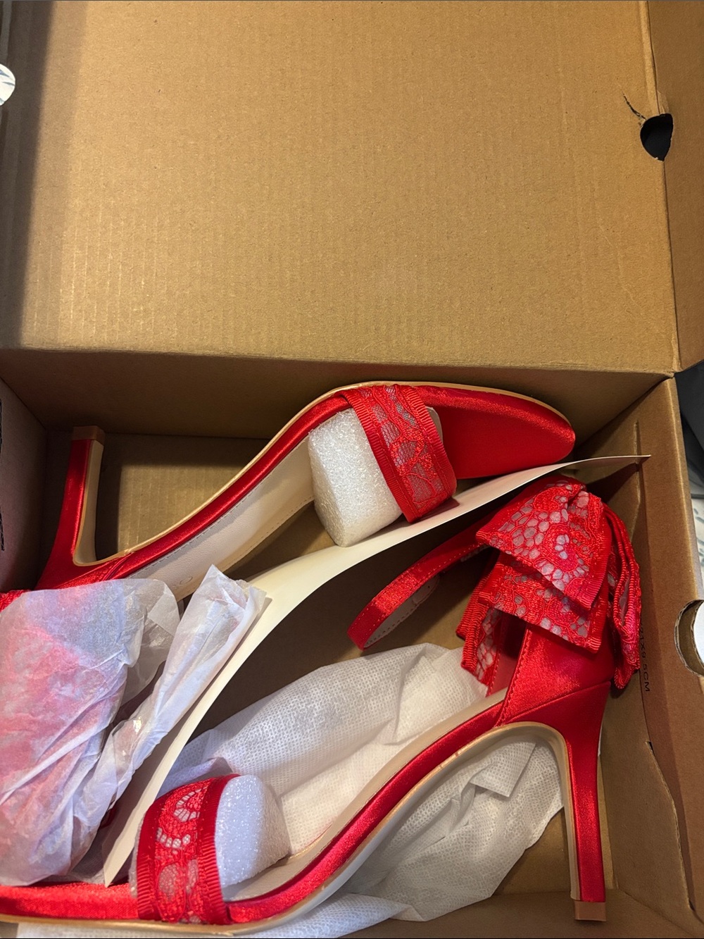 Red Lace Bow High Heel Sandals - Women's Dress Heels